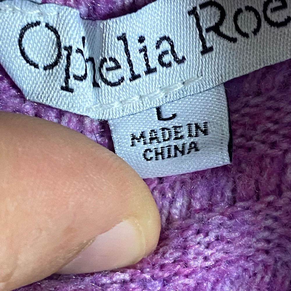 Ophelia Roe Purple Ribbed Mock Neck‎ Drop Shoulder Knit Sweater Large - Picture 12 of 13